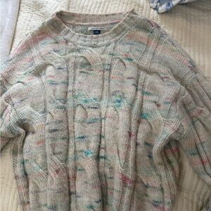 American Eagle Outfitters Cream Cable-Knit Sweater with Multicolor Speckles